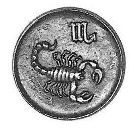 Tierkreiszeichen "Skorpion", rund, Grabschmuck, Bronze, Aluminium