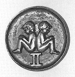 Sternzeichen "Zwillinge", rund, Grabschmuck aus Bronze, Aluminium