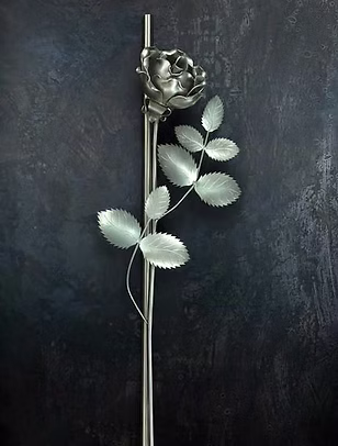Rose, gefüllte Blüte, am Stab, Edelstahl, Inox, Grabschmuck