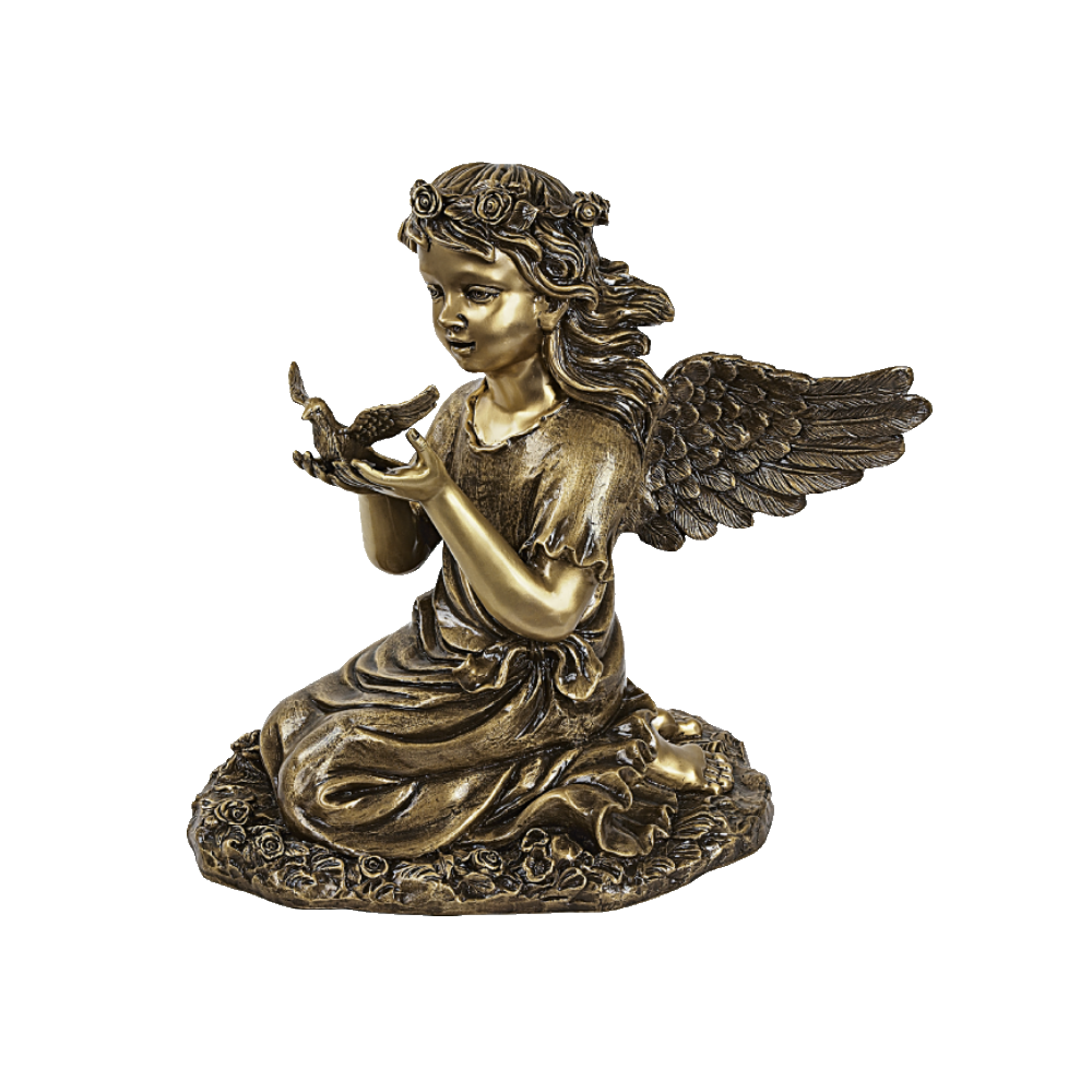 Engel mit Taube, Bronzefigur, in 2 Größen, Grabskulptur