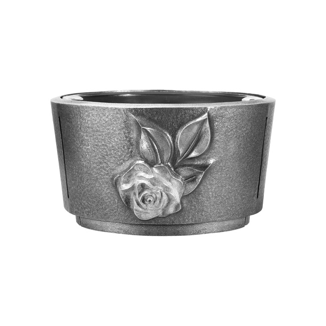 Grabschale, Pflanzschale, mit Rosenblüte, Blumenschale | Aluminium - grau | 26