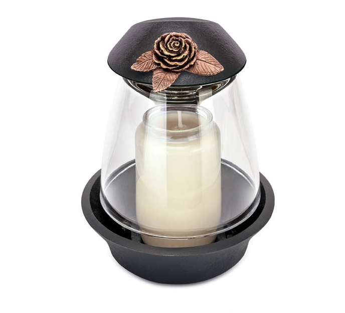 Grablaterne mit Rose, Bronze