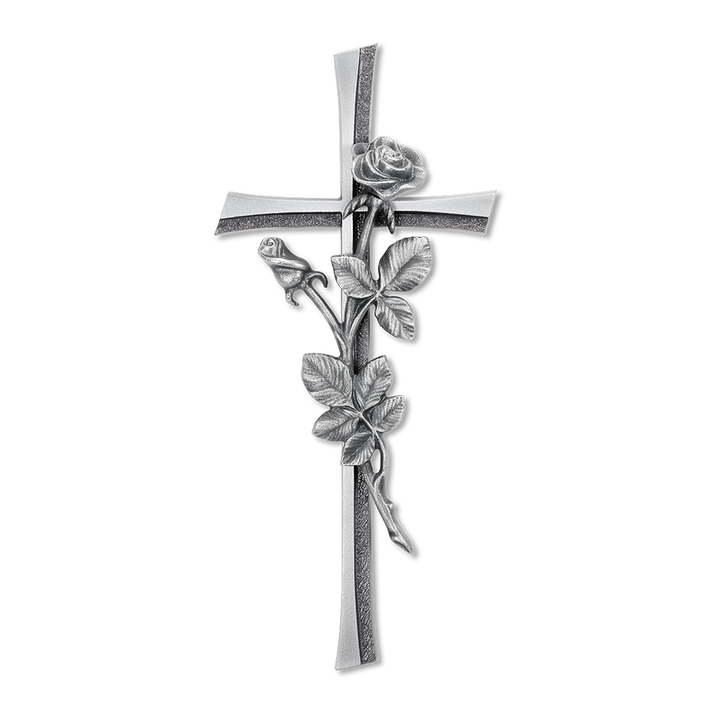 Grabkreuz, Kreuz, mit Rosenzweig, Grabschmuck