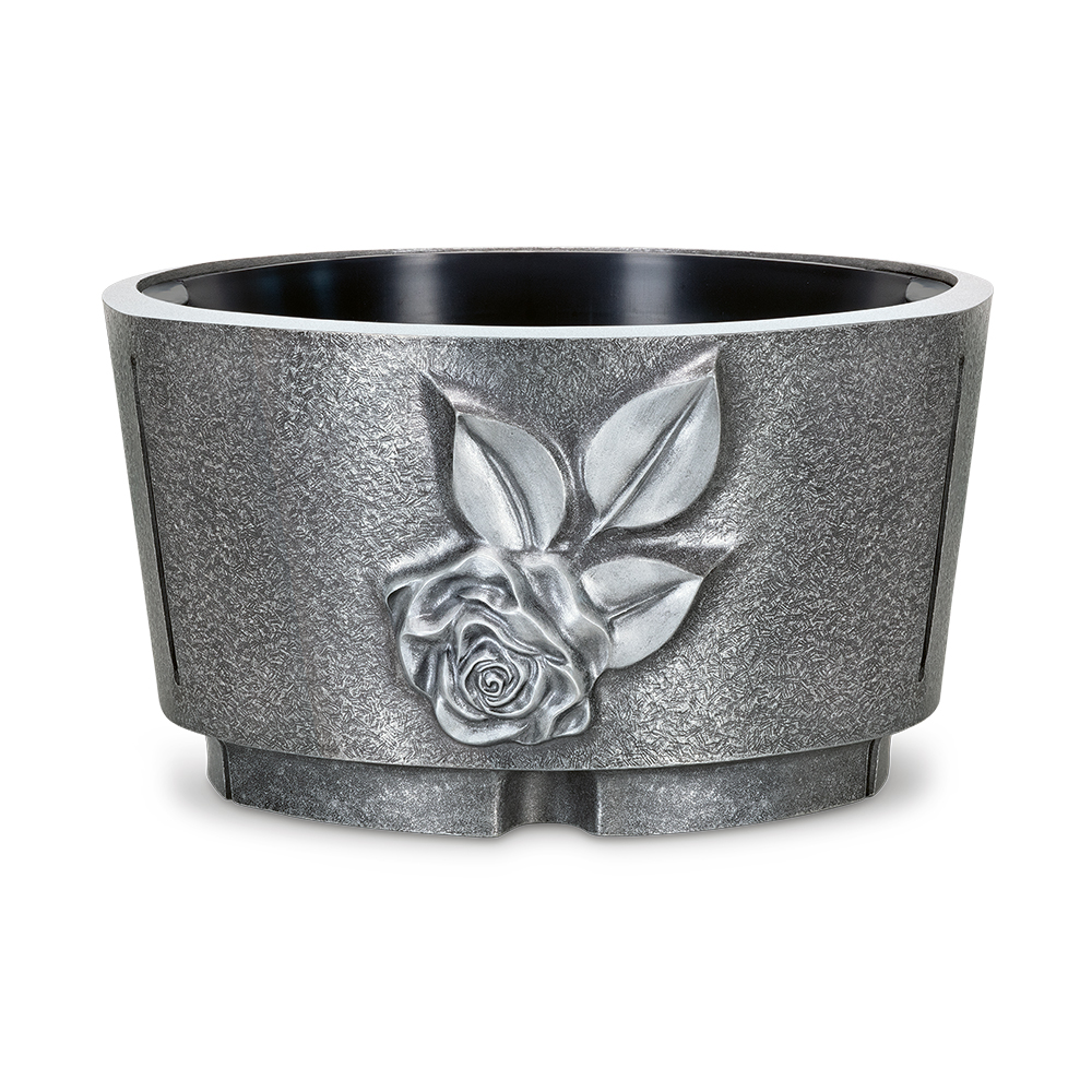 Grablaterne, Grableuchte mit Rosenblüte | 22 | Aluminium dunkelgrau