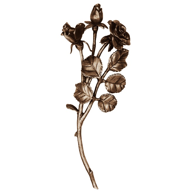 Rosenzweig, mit drei Blüten, vollplastisch, Grabschmuck