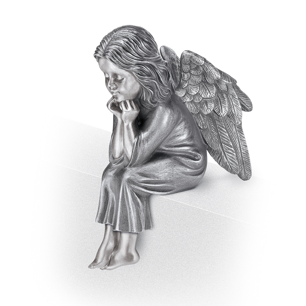 Engel, sitzend, Skulptur aus Bronze oder Aluminium