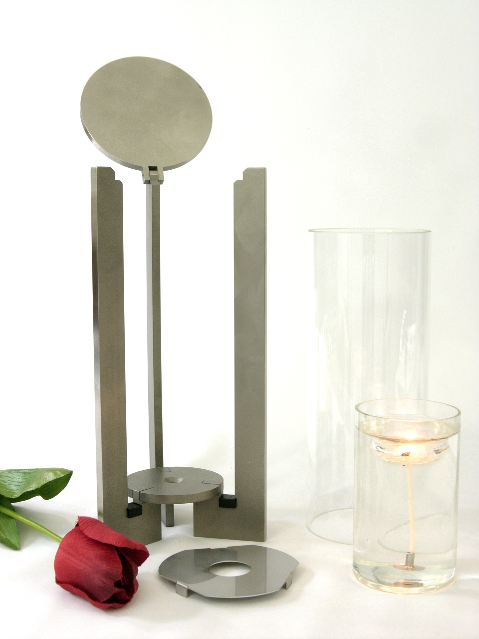 Grablaterne, Glaszylinderleuchte, Edelstahl, 2 Größen
