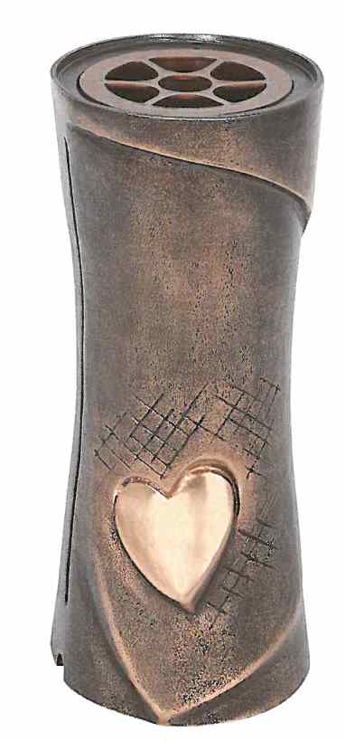 Blumenvase, Grab, Grabvase, Standvase, mit Herz | Bronze - braun