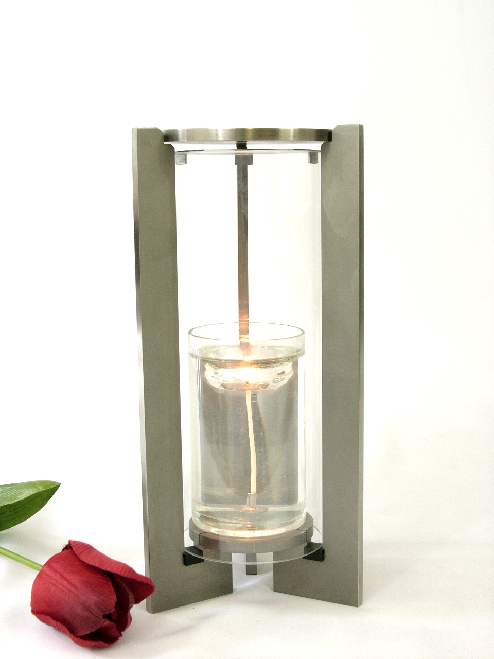 Grablaterne, Glaszylinderleuchte, Edelstahl, 2 Größen