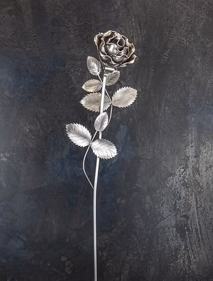 Rose, Inox, Edelstahl, mit gefüllter Blüte, bis 60 cm Länge