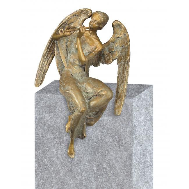 Engel mit Flöte, Grabschmuck, Bronze, Skulptur, Grab