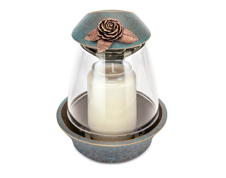 Grablaterne mit Rose, Bronze